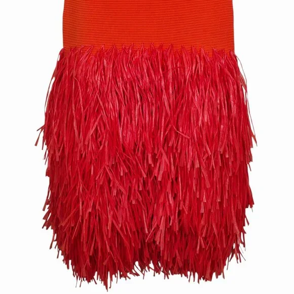 Aje Rushes Raffia Midi Dress Orange Knit Ribbed Fringe NWT Size M